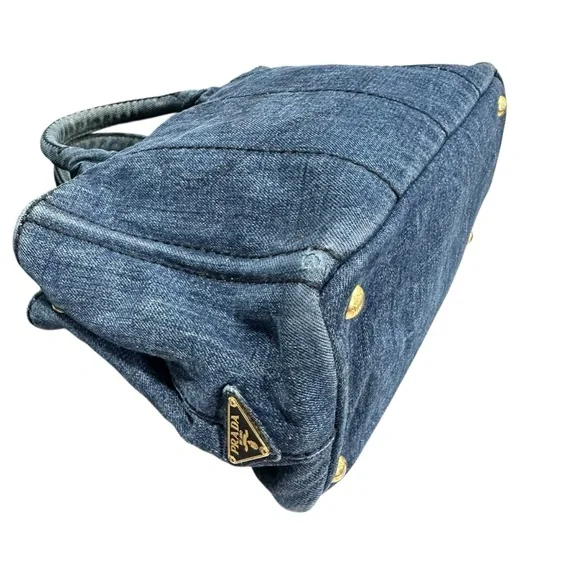 Prada Blue Denim Canapa PM Two Way Tote Bag with Dust Bag - Picture 7 of 11